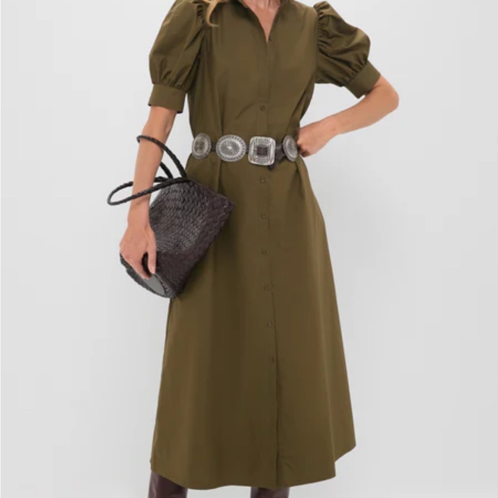 Hyacinth House Olive Green Ruffle Collar Louisa Maxi Dress